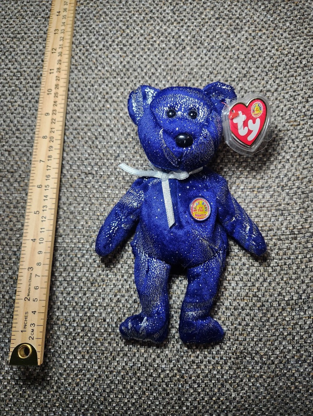 Astra blue and silver sparkly bear from the Ty Beanie Babies "Baby of the Month"